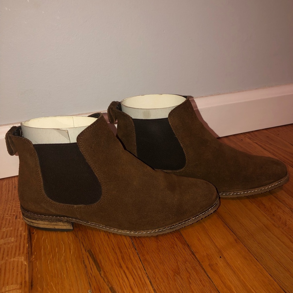 Brown suede ankle boots purchased at a boot shop in Spain
